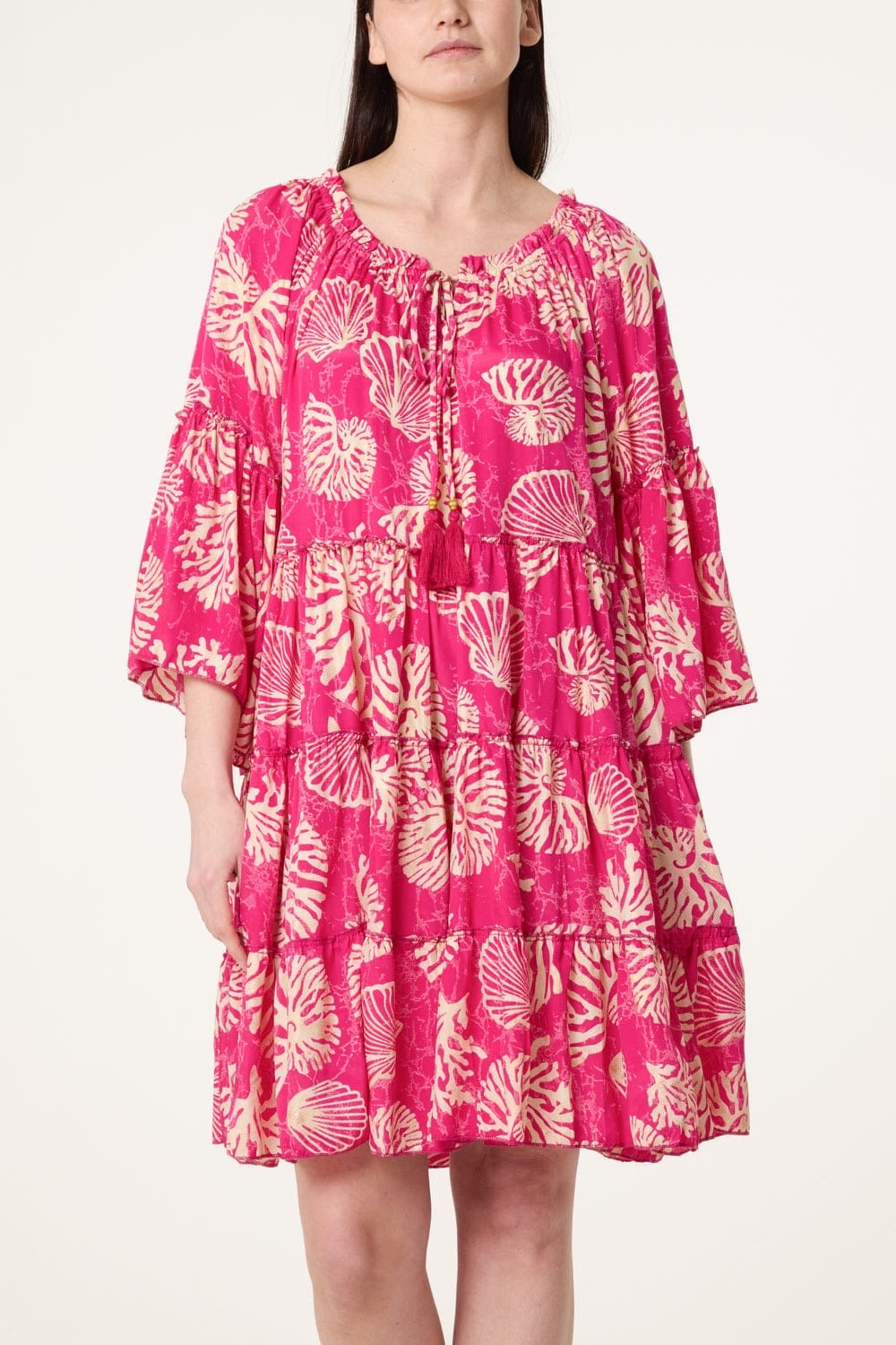 Off-The-Shoulder seashell print dress