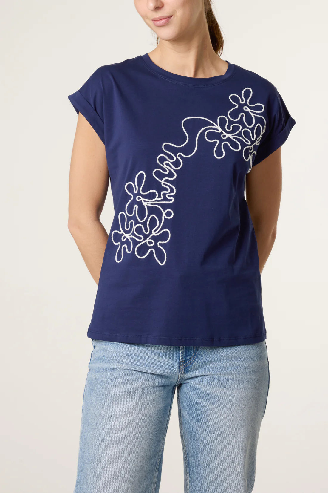 Abstract Floral Embroidered T-Shirt