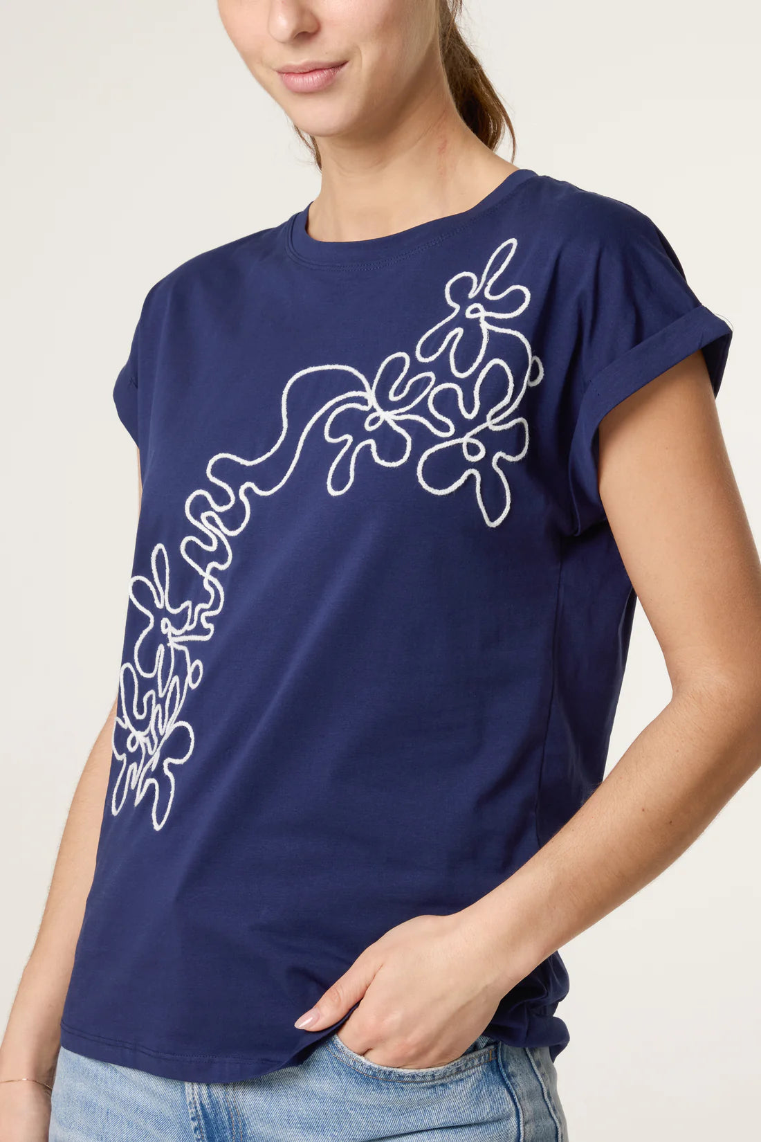 Abstract Floral Embroidered T-Shirt