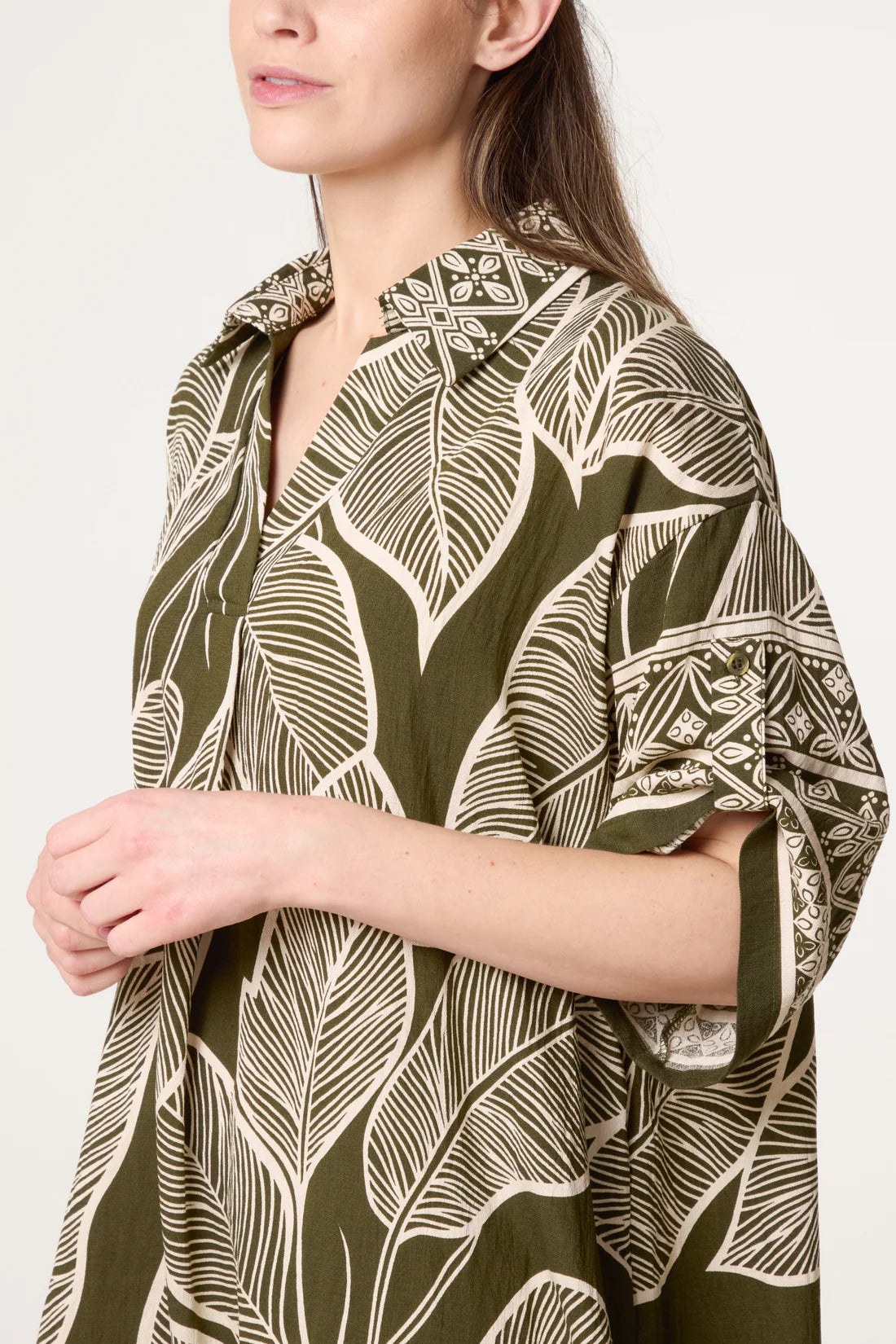 Leaf Print Midi Dress with Statement Collar - Mixed Pack