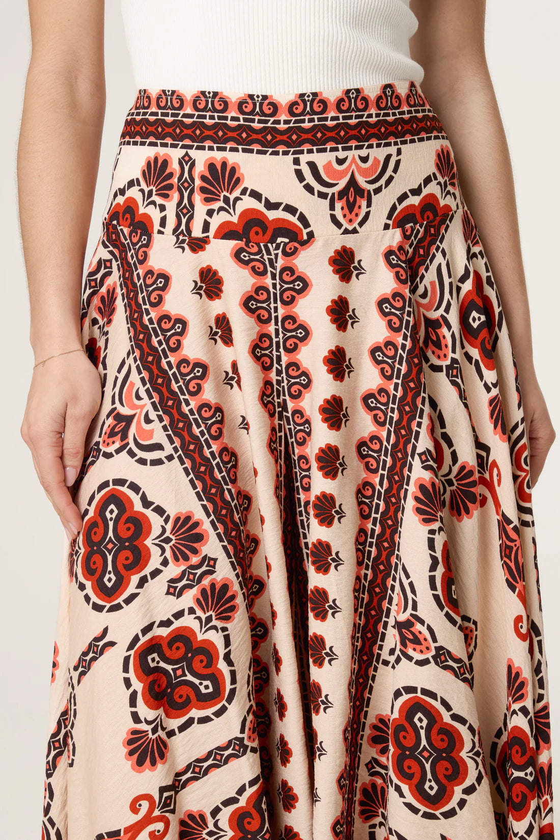 Paisley Print Flowy Trousers  - Orange