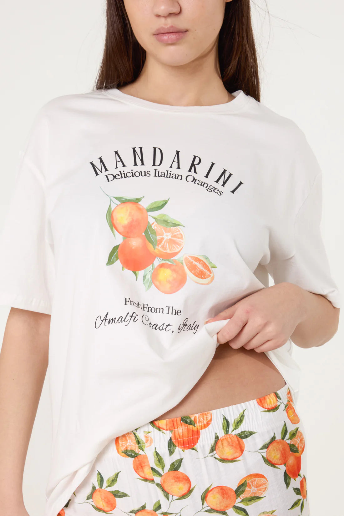 Citrus Print Wide-Leg Trousers