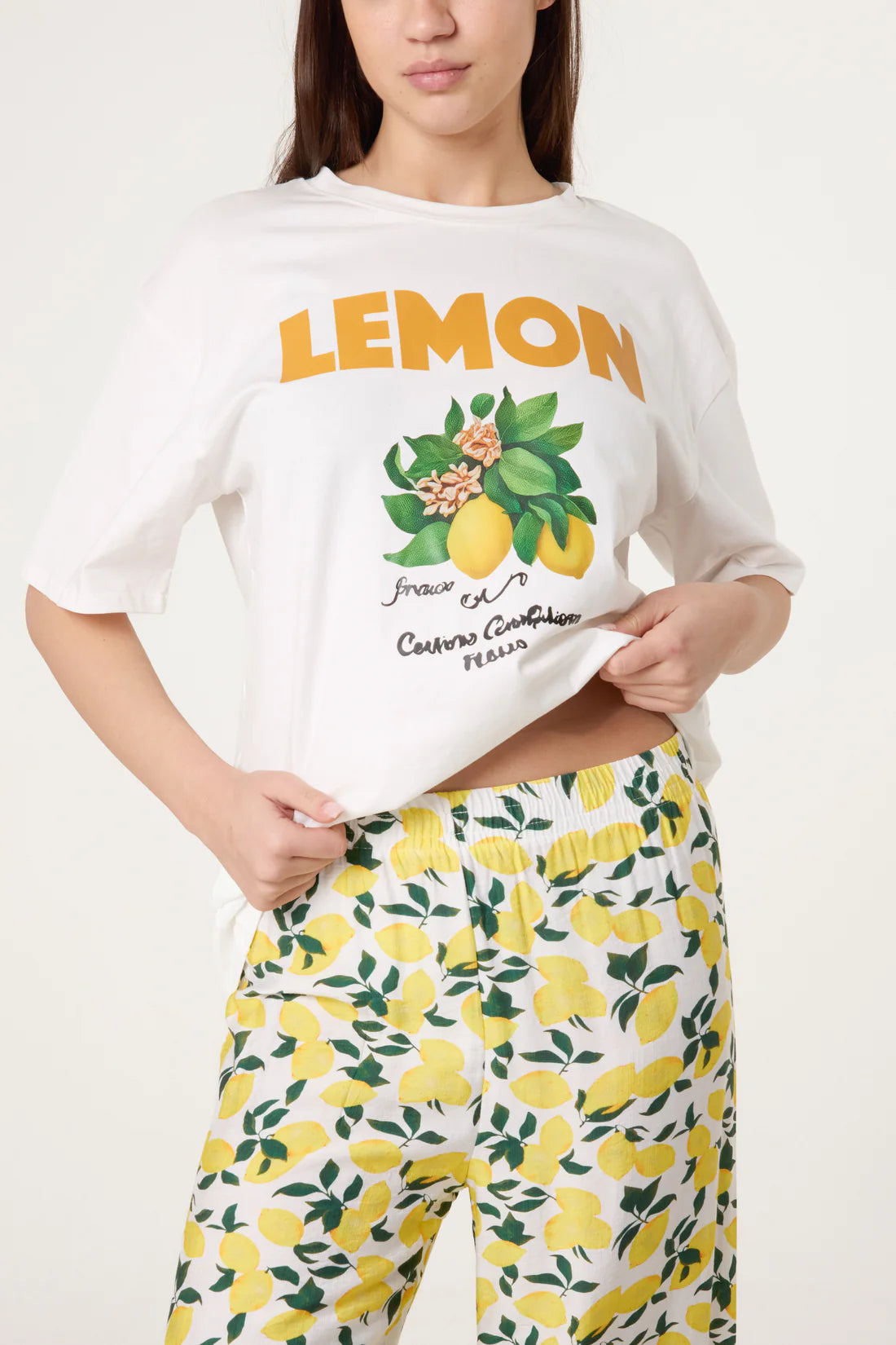Lemon Graphic T-Shirt and Print Trousers Set