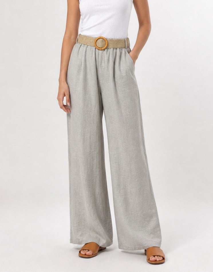 Wide Leg Lightweight Trousers with Woven Belt
