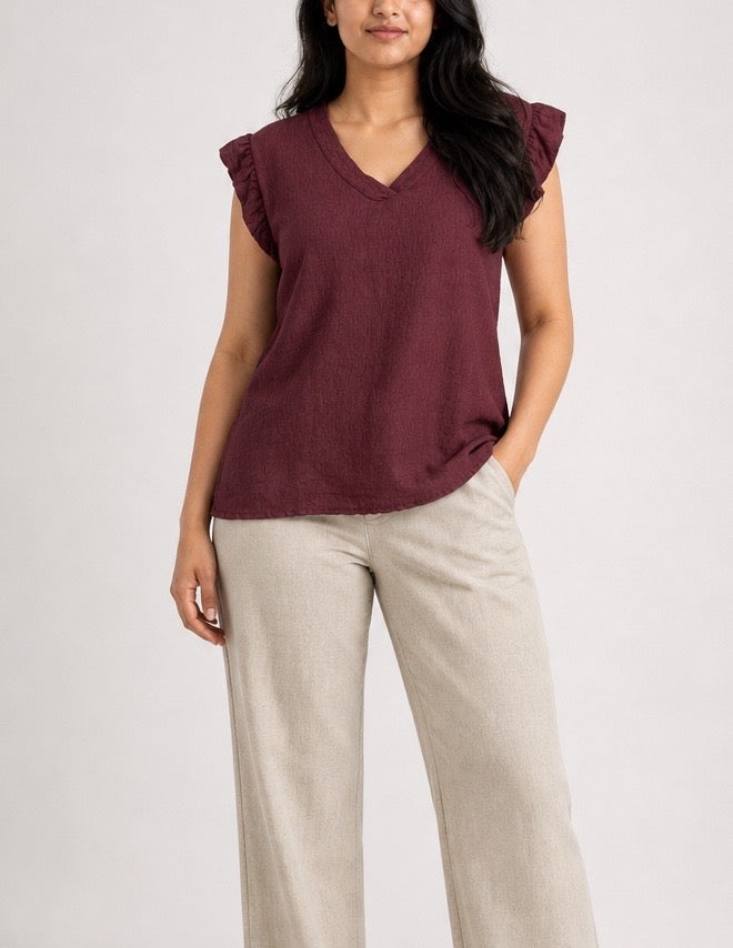 Crochet Back Ruffle Sleeve V-Neck Top - Mixed Pack (2)
