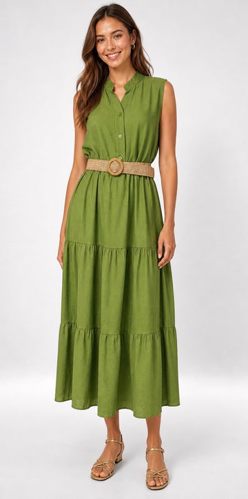 Tiered Midi Dress with Belt