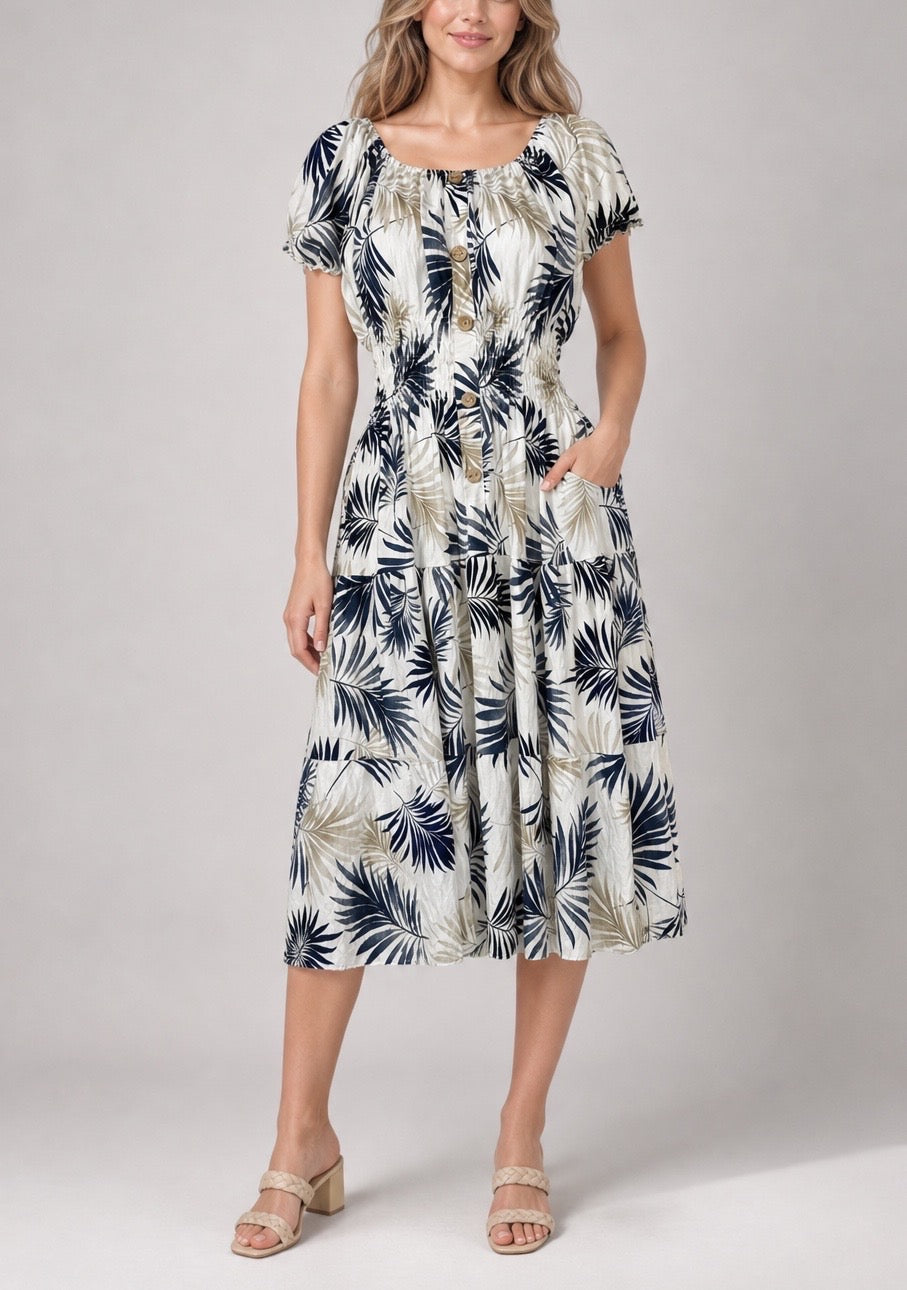 Tiered Midi Dress with Shirred Bodice