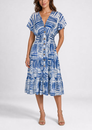 Flutter Sleeve Tiered Midi Dress