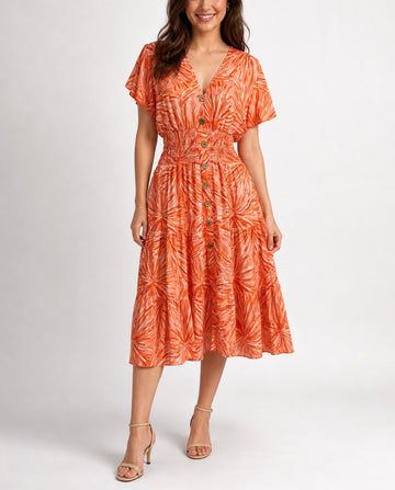 Tiered Midi Dress with Button Front