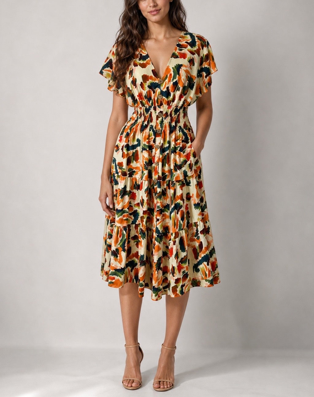 Abstract Print Midi Dress