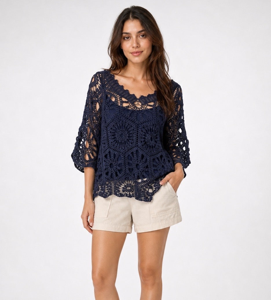 Two Piece Crochet Floral Top