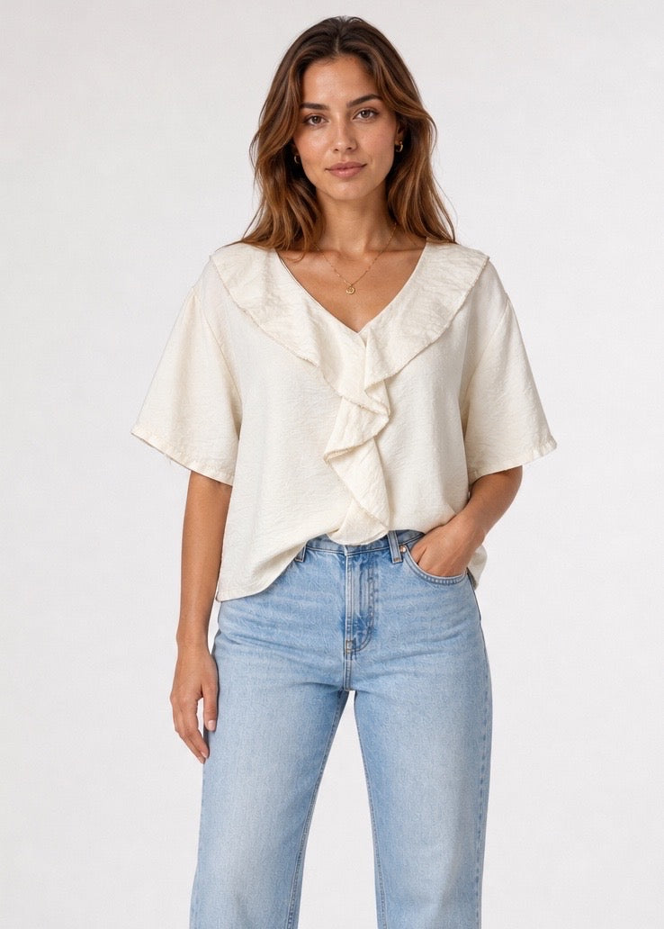 Ruffle Trim V-Neck Blouse