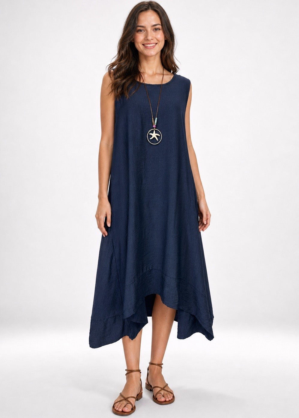Textured Asymmetric Hem Midi Dress