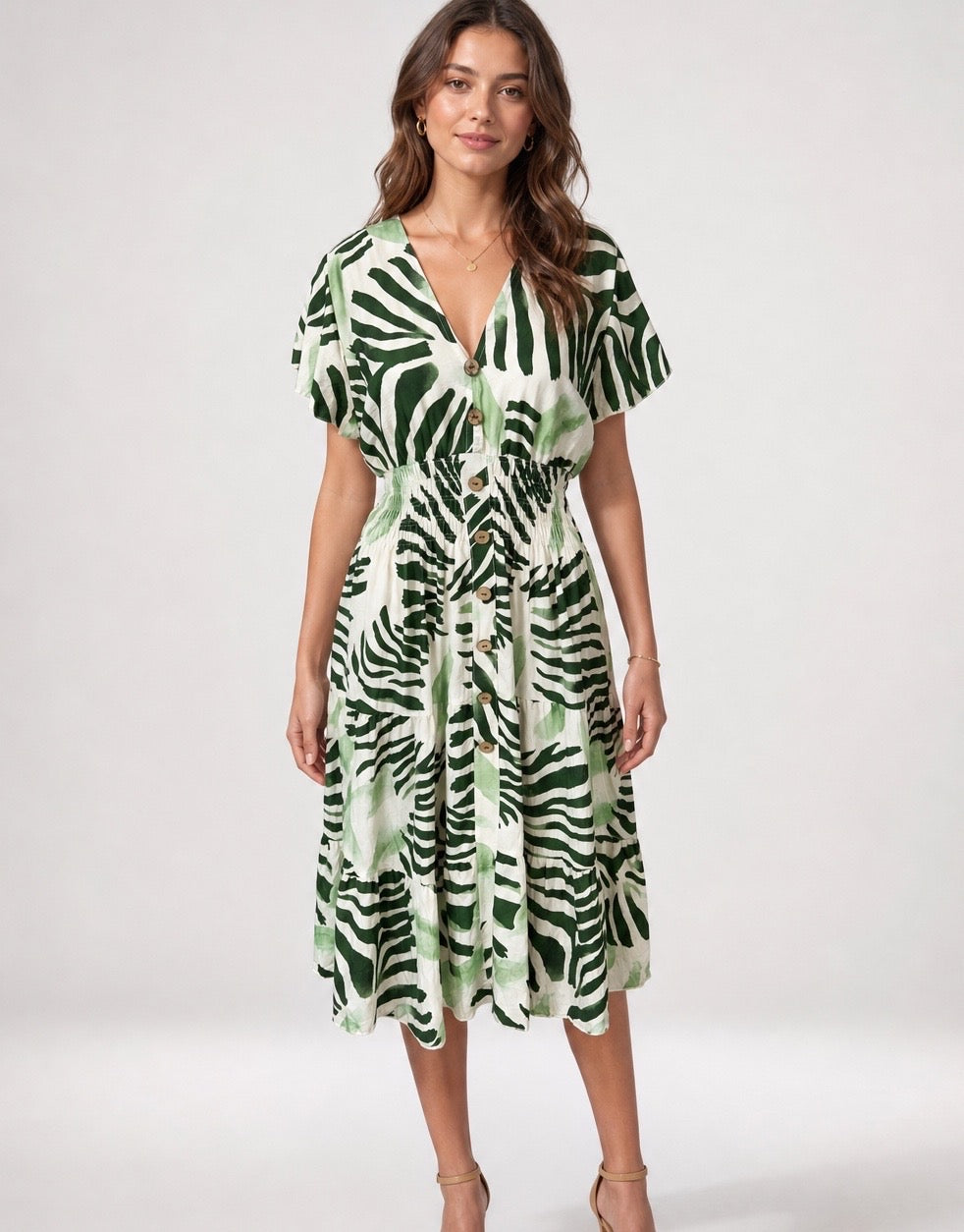 Shirred Waist Midi Dress