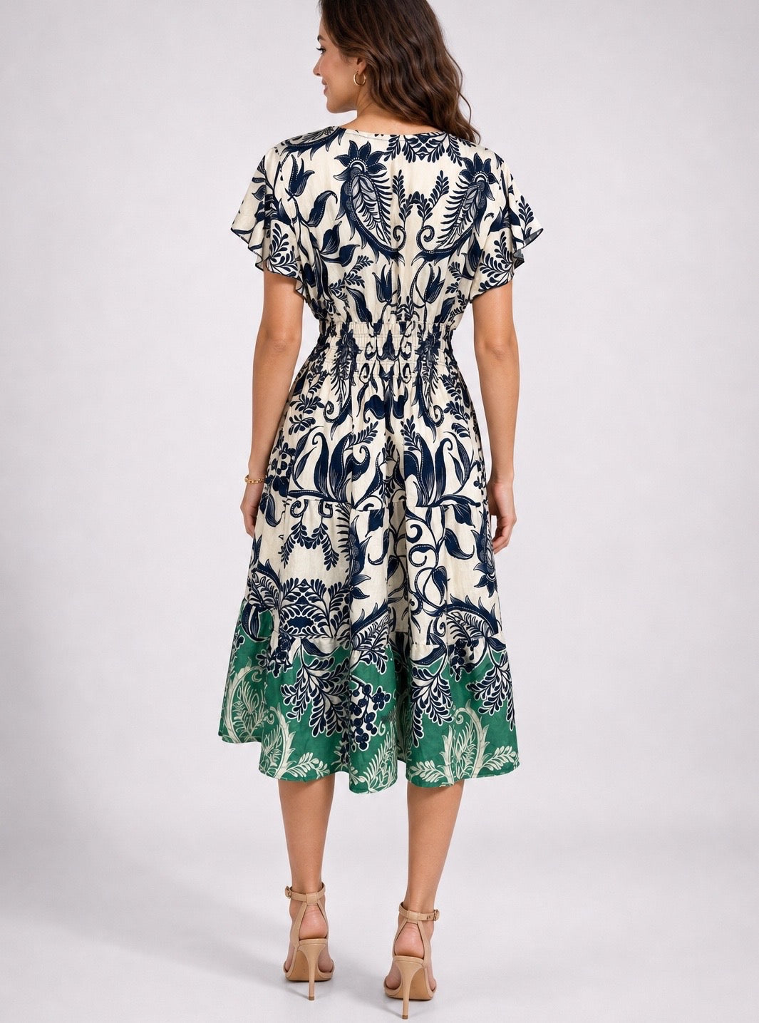 Bohemian Midi Dress with Flutter Sleeves