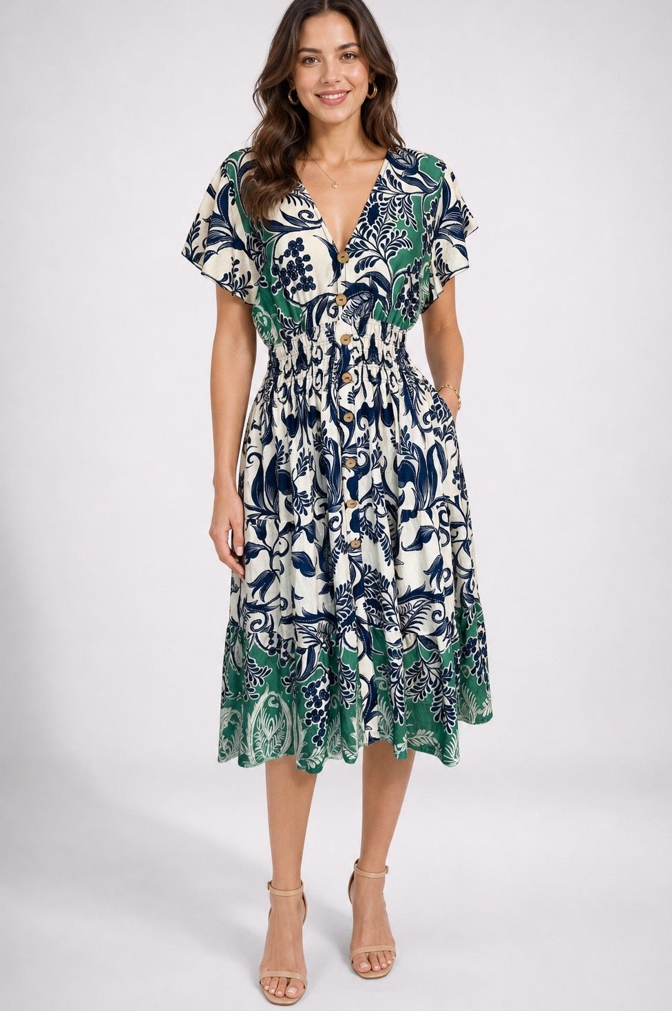 Bohemian Midi Dress with Flutter Sleeves