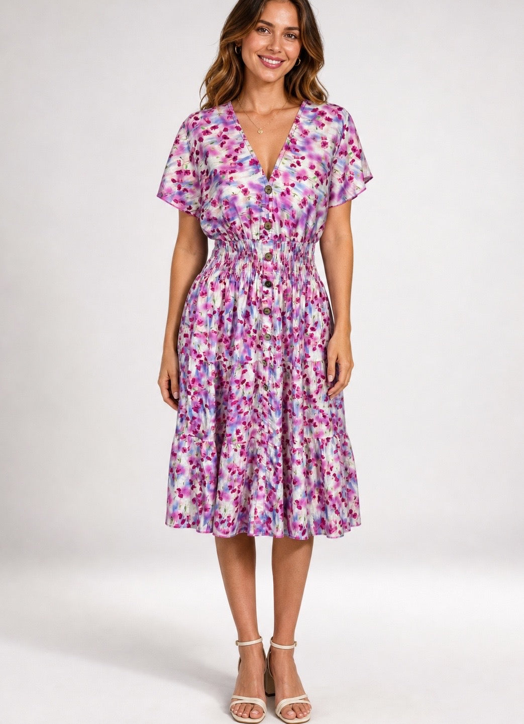 Shirred Waist Midi Dress