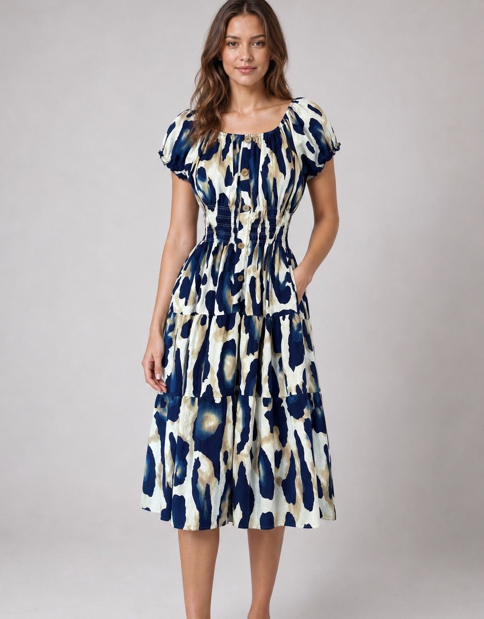 Abstract Print Tiered Midi Dress