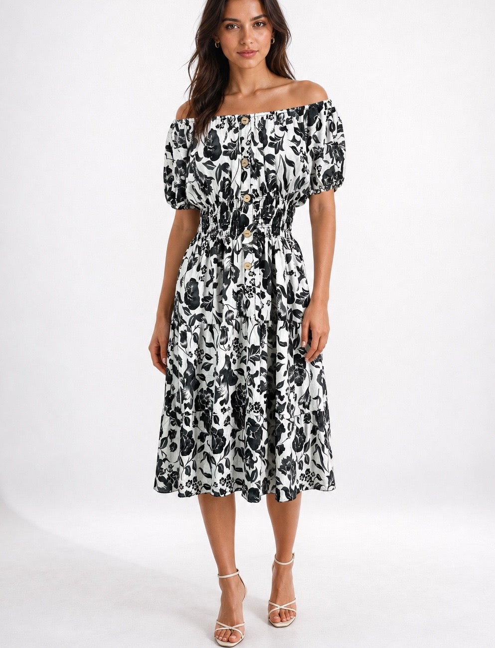 Floral Leaf Print Midi Dress