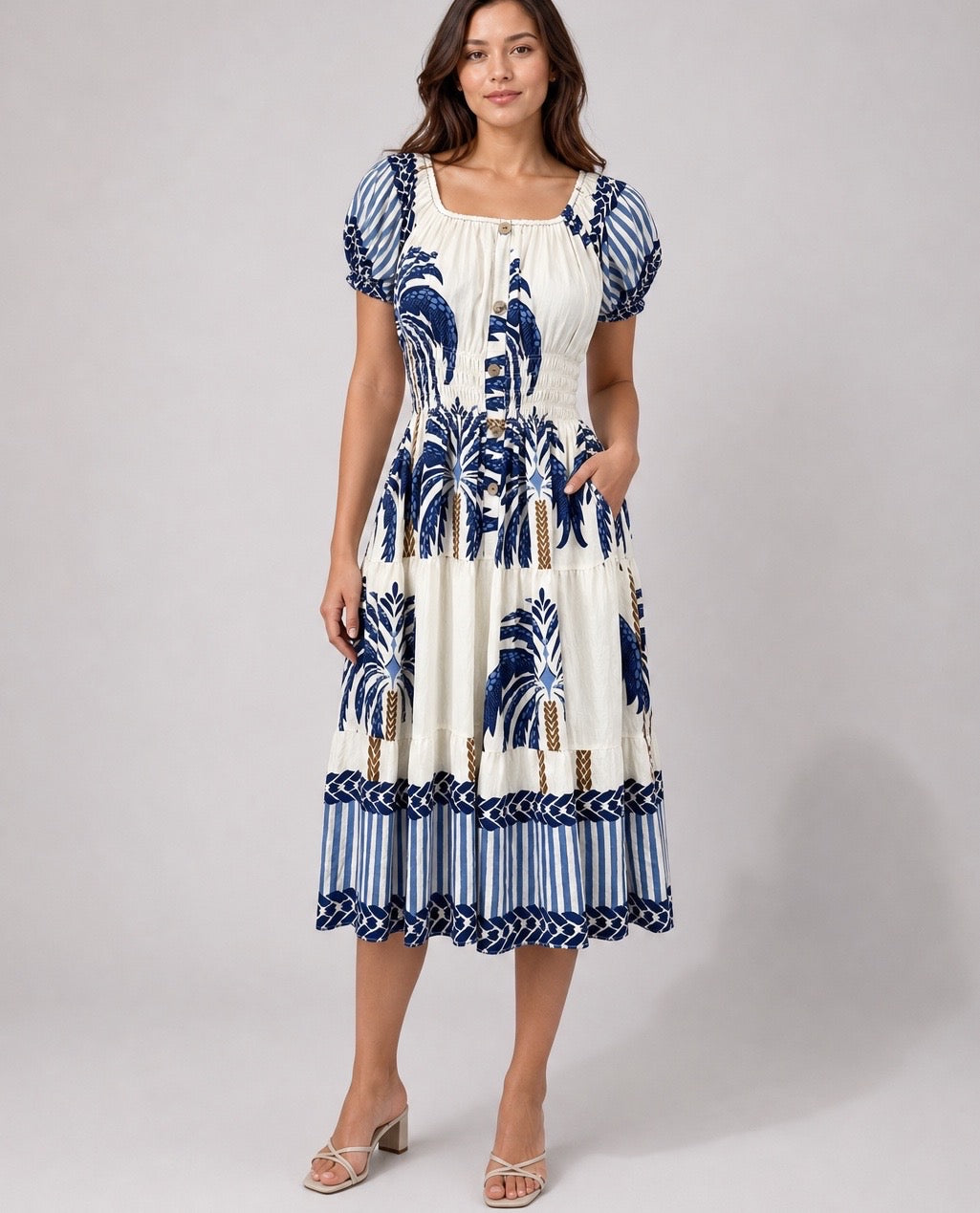 Tropical Print Smocked Midi Dress - Mixed Pack
