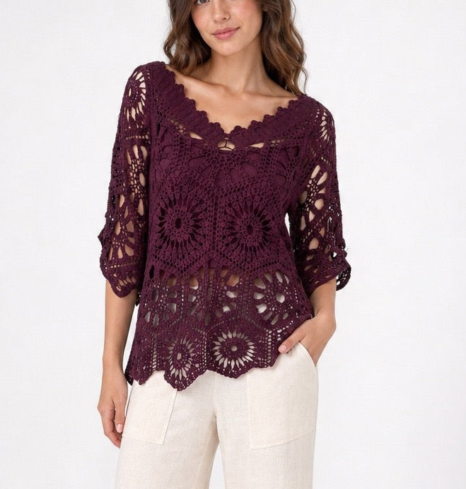 Intricate Crochet Floral Two Piece Top