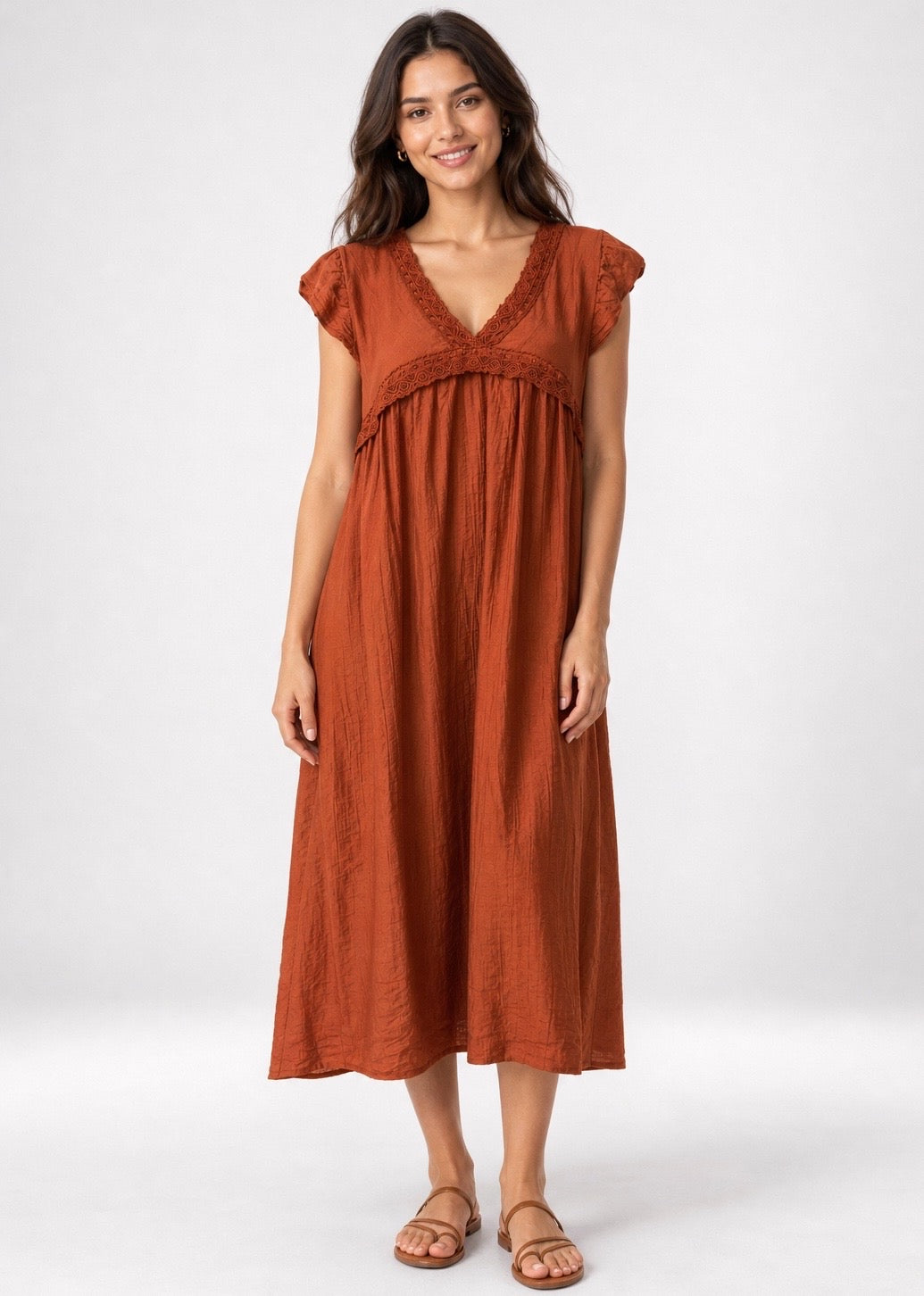 Crochet Trim Midi Dress