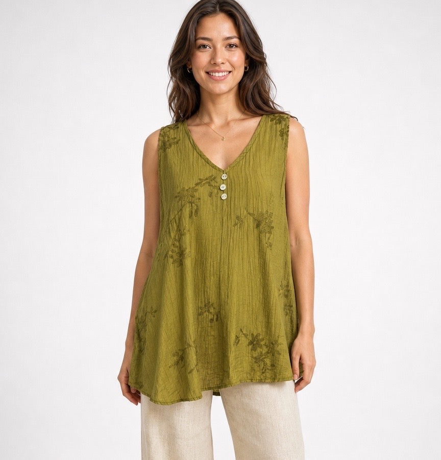 Textured Floral Print V-Neck Top