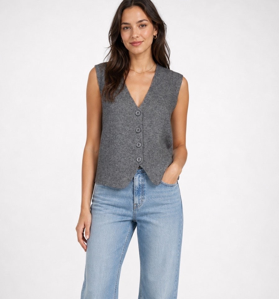 Textured Knit V-Neck Waistcoat