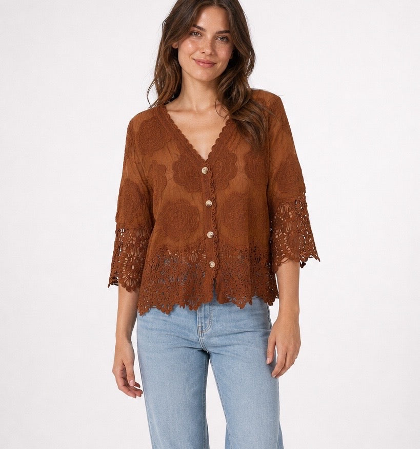 Floral Lace Button-Up Blouse