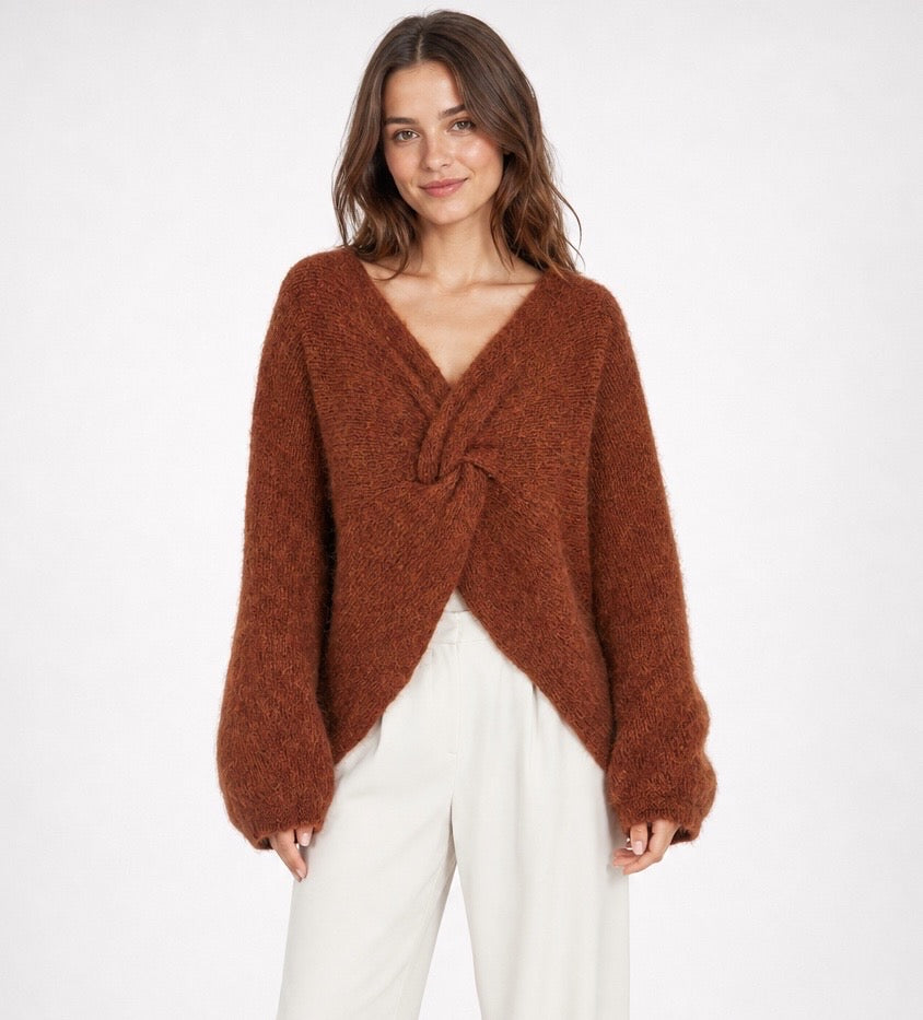 Twisted Front Wool Mix Knit Jumper