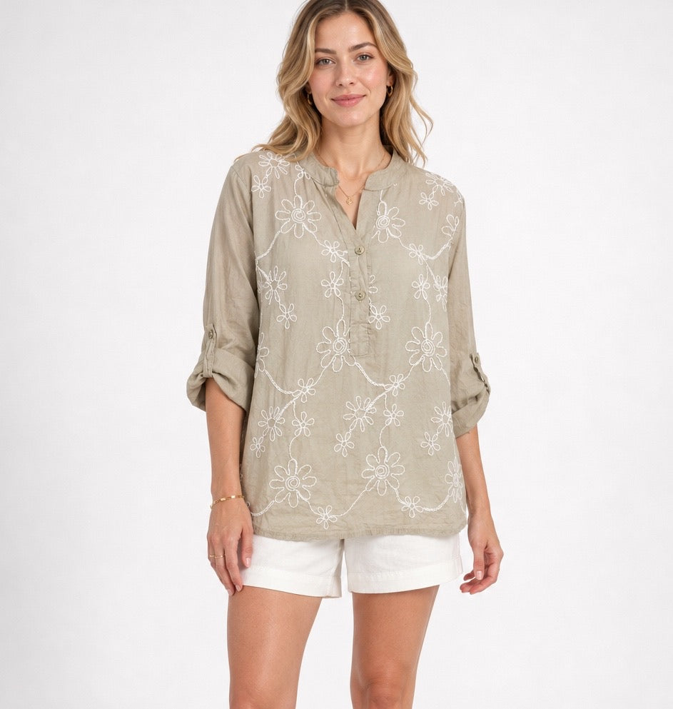 Embroidered Floral Cotton Shirt