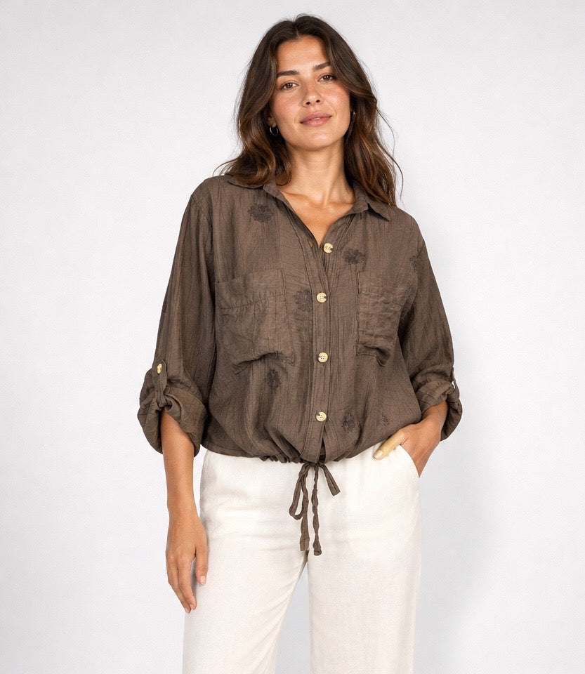 Embroidered Drawstring Shirt