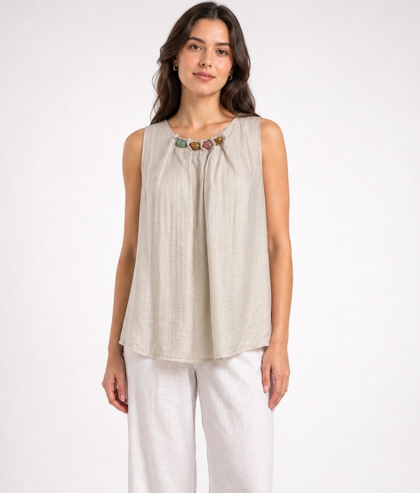 Beaded Gathered Neckline Top