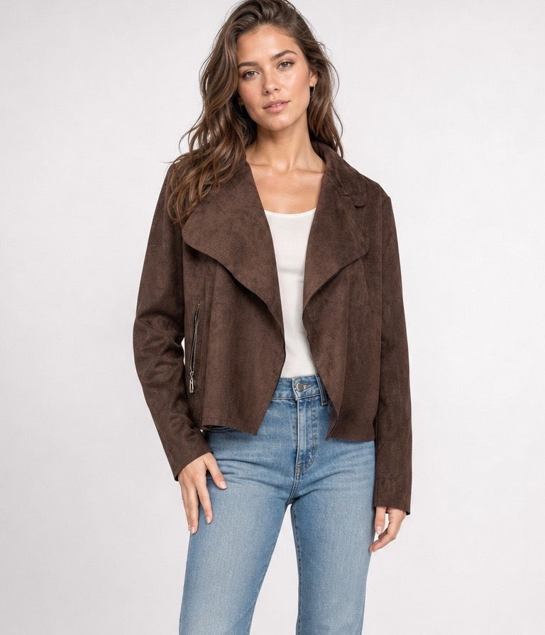 Faux Suede Waterfall Jacket