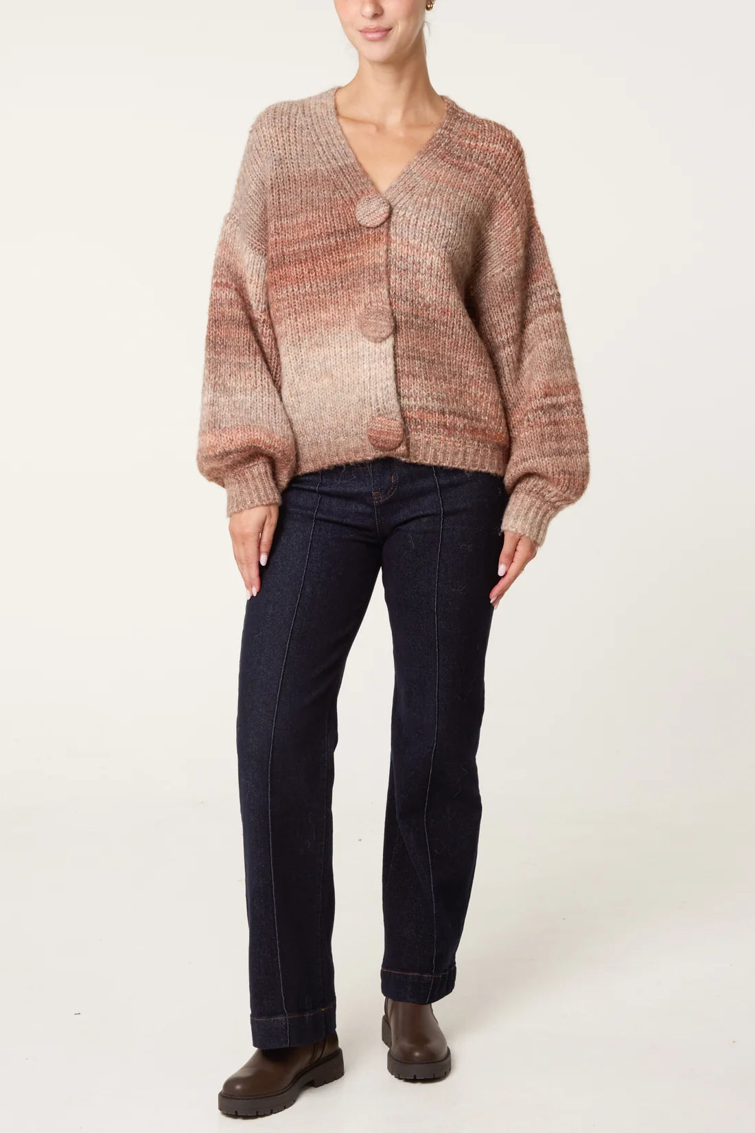 Ombre Wool Blend Knit Cardigan