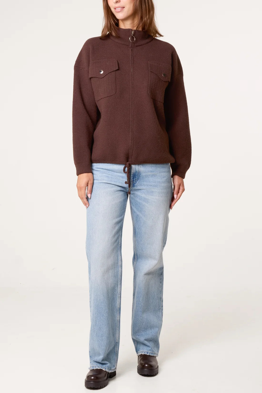 High Neck Knitted Utility Jacket