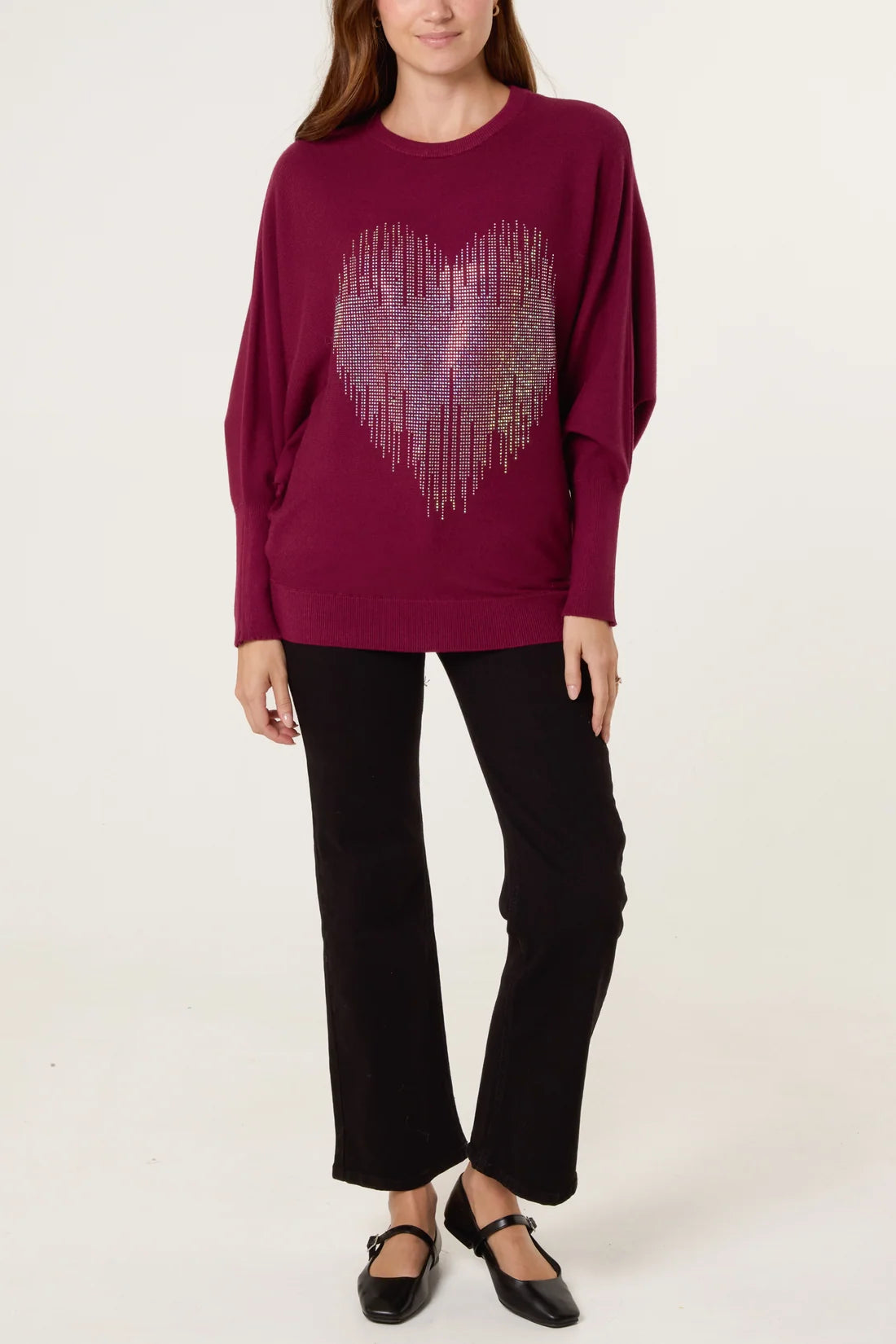 Sparkling Heart Embellished Knit Sweater