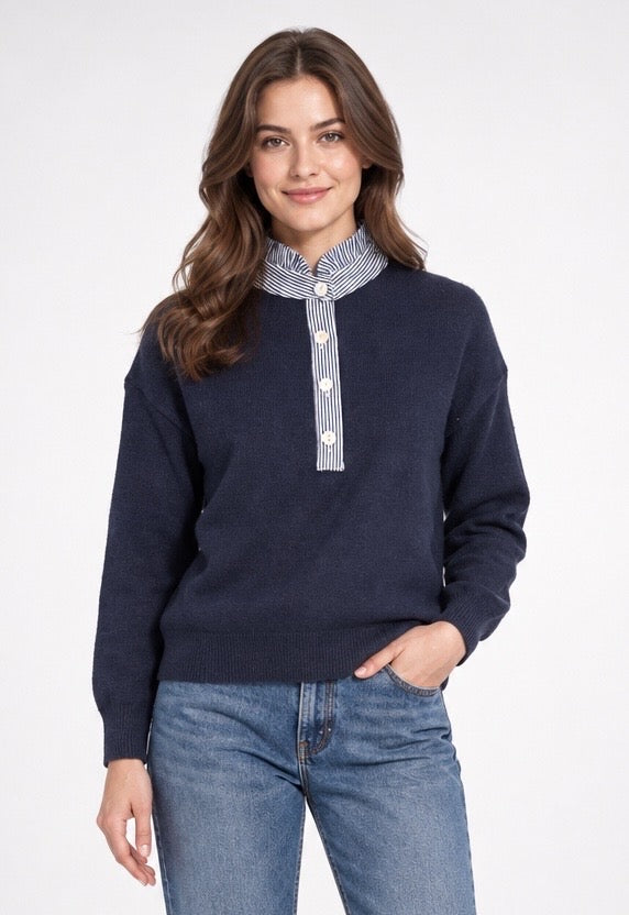 Stripe Collared Knitted Jumper