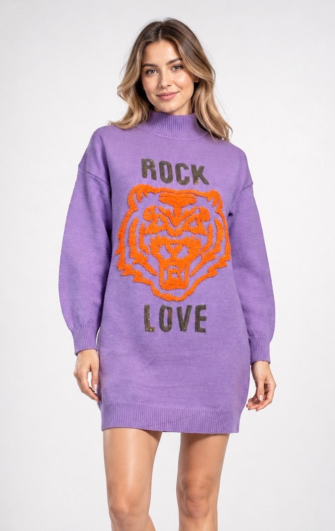 Tiger Motif Knit Jumper Dress
