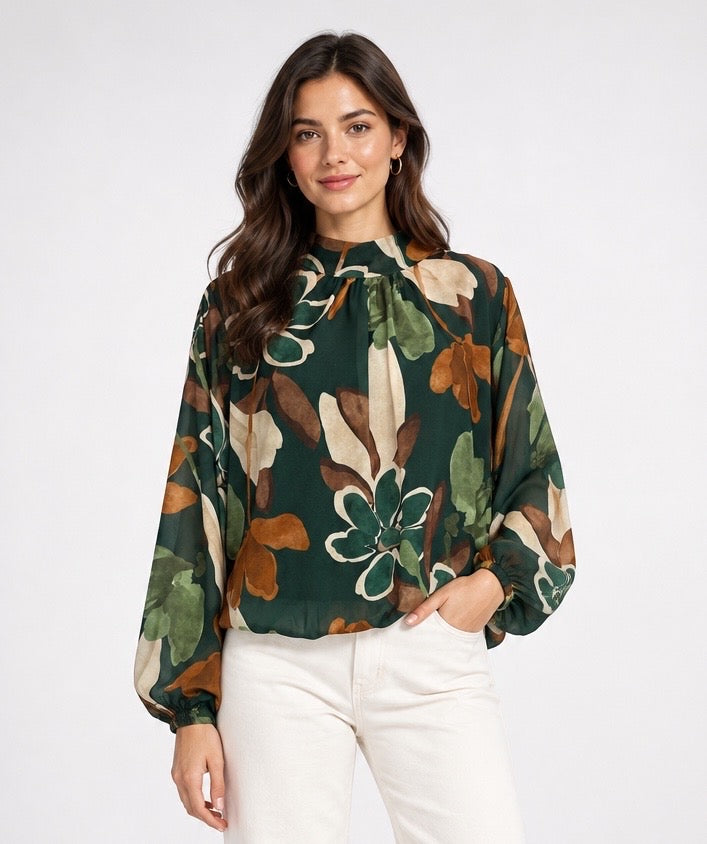 Floral Gathered Neck Blouse