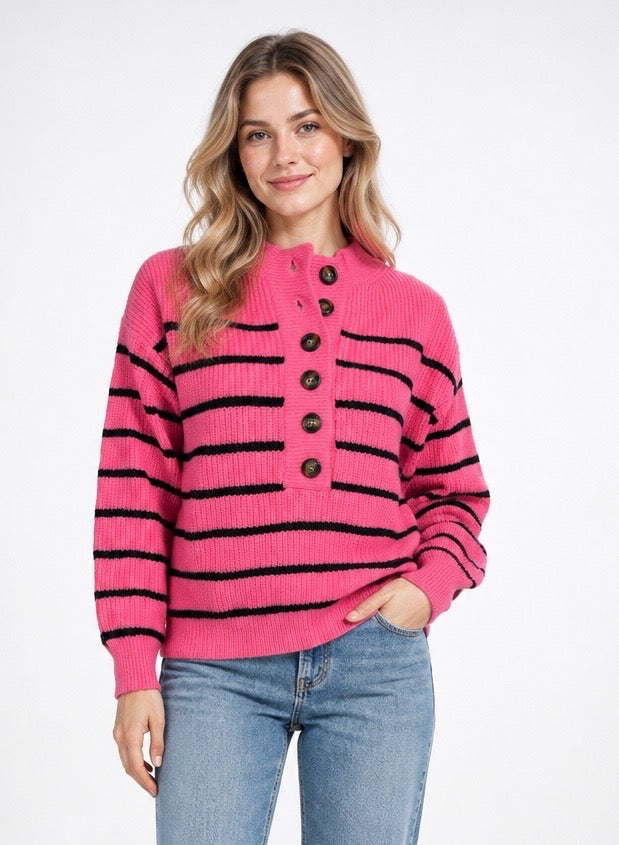 Striped Button Neck Jumper