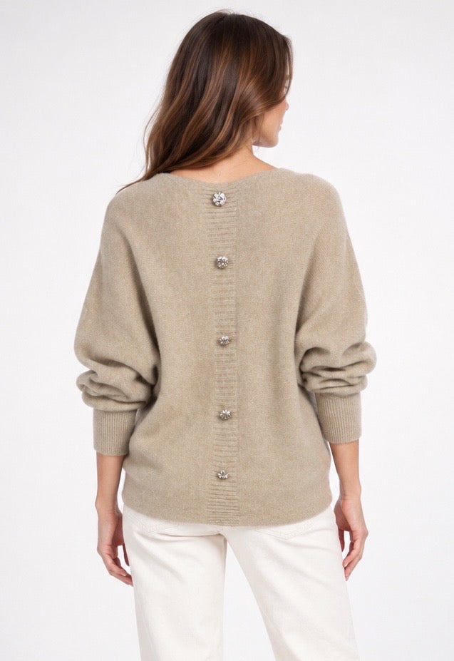 Soft Feel Button Back Batwing Jumper