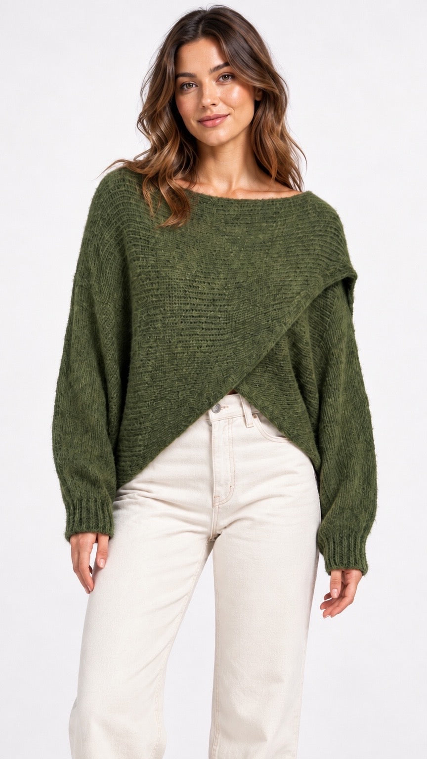 Asymmetric Wrap Knit Wool Jumper