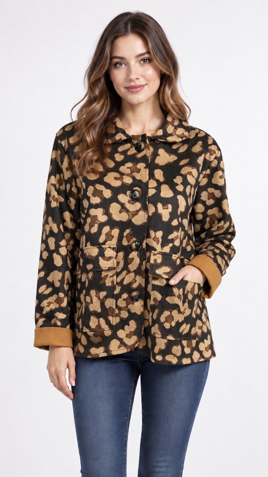 Animal Print Button-Down Jacket
