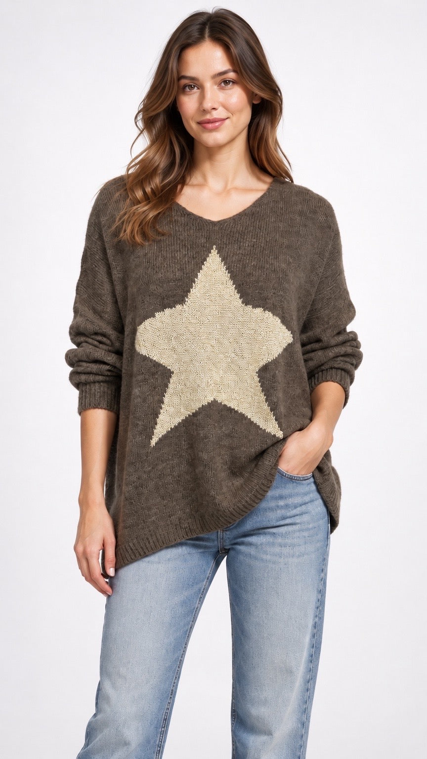 Star Motif Knit Wool Jumper