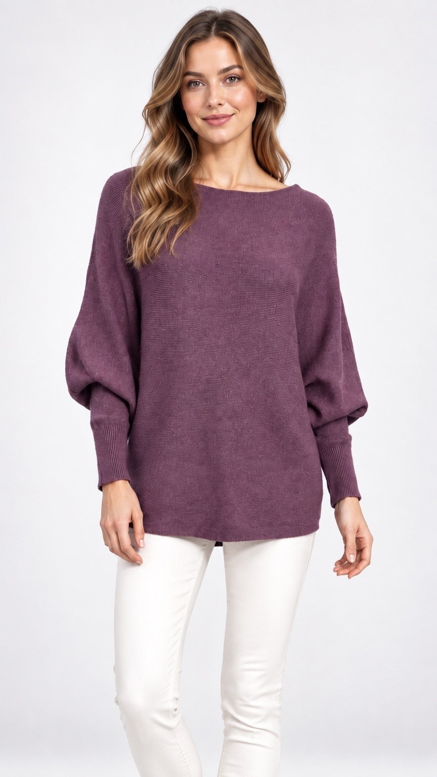 Dolman Sleeve Boat Neck Knit