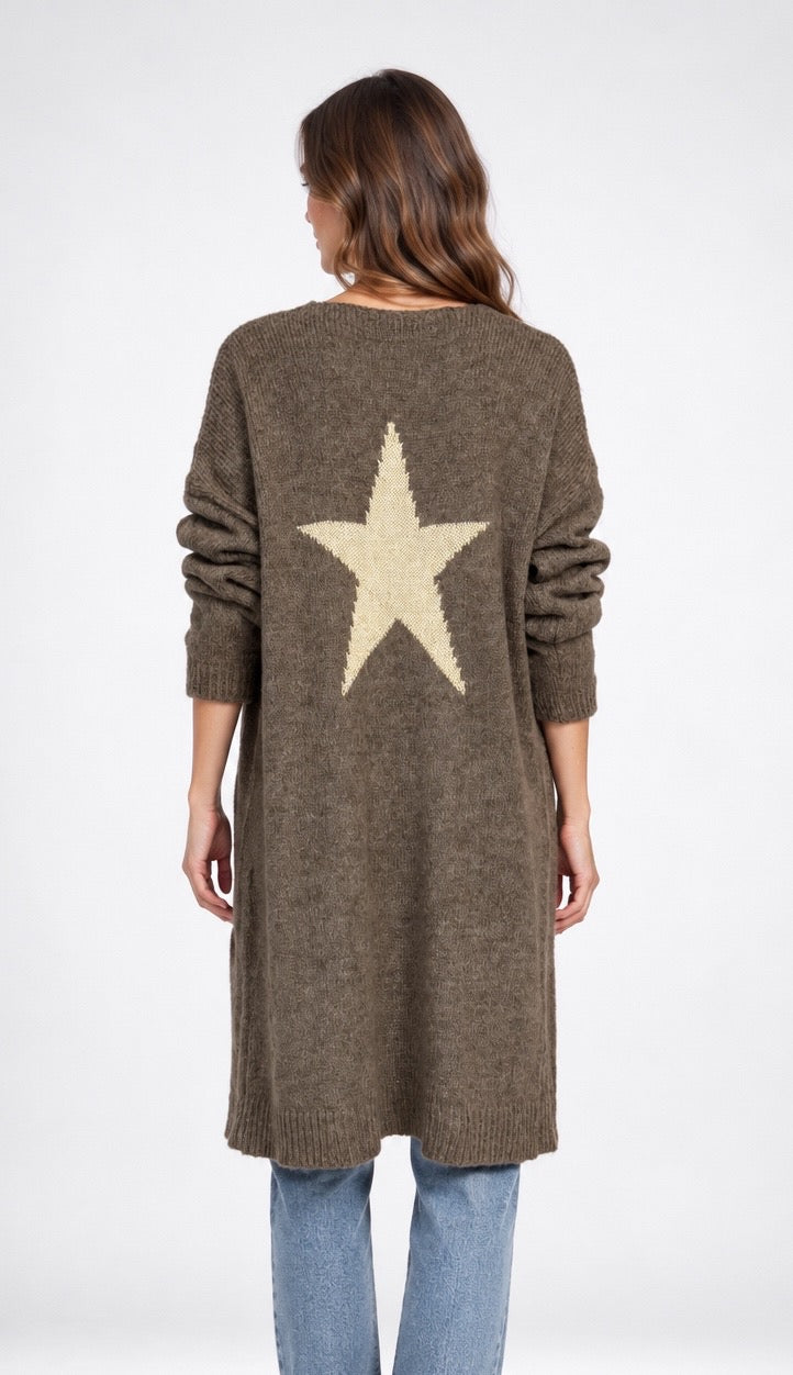 Soft Knit Star Back Mid-Length Cardigan