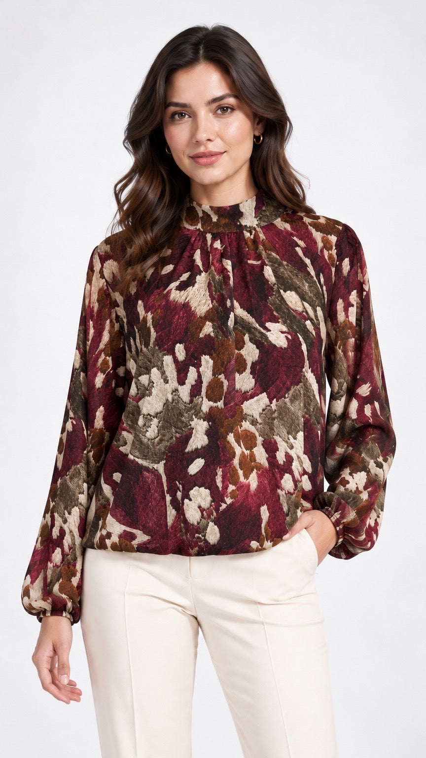 Abstract Print High Neck Blouse - Mixed Pack
