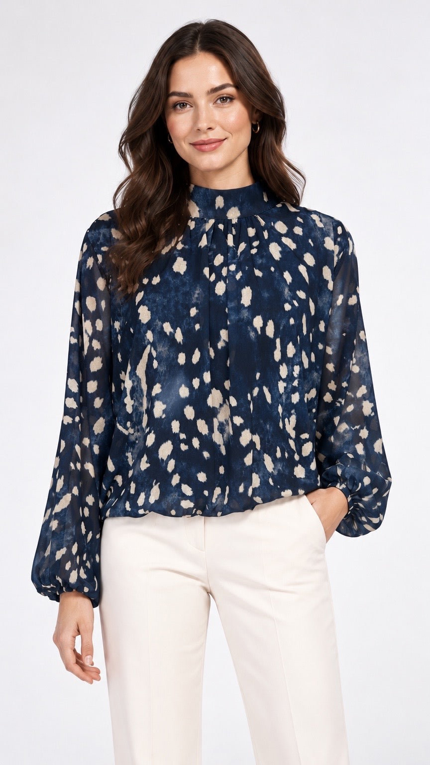 Deer Print High Neck Blouse