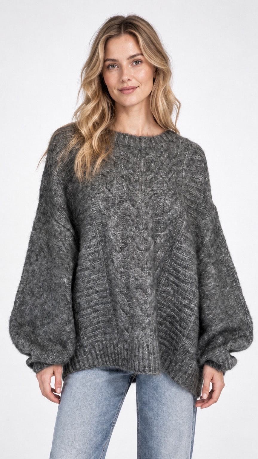Cable Knit Balloon Sleeve Jumper